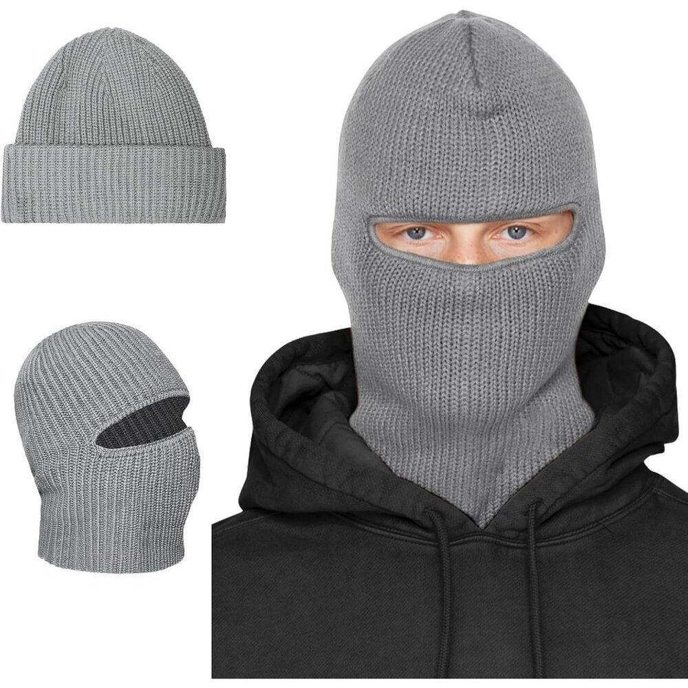 Men's Light Grey Balaclava Ski Mask Beanie Ski Face Mask Winter Warm Skull Cap